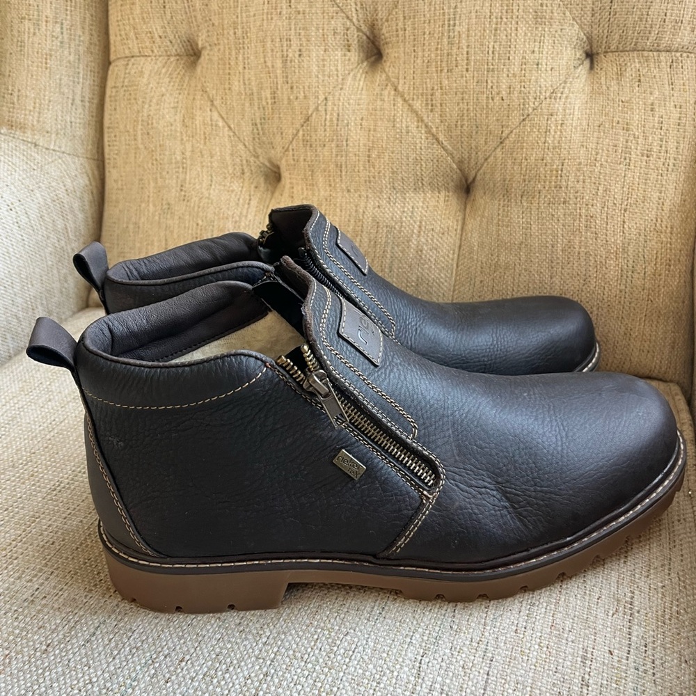 Rieker Men's Brown Leather Boots with Zipper Waterproof Warm Lined Winter 45